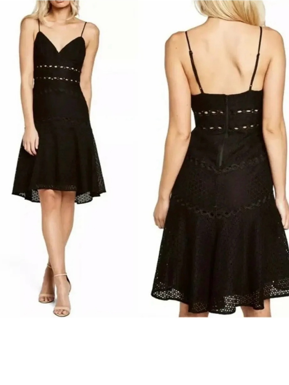 Black Eyelet Lace Dress with Spaghetti Straps